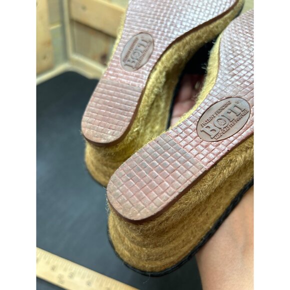 Born Black Leather Wedge Sandals With Floral Detail & Espadrille Sole Size 8 - Picture 10 of 10